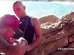 two badboys fuckign in public beach with sneakers