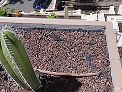 Open Air CUMMING ! Naked and naughty on a hotel terrasse - so great!
