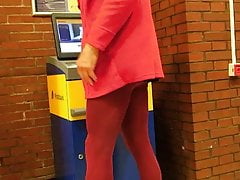 Public black Miniskirt, red Pantyhose