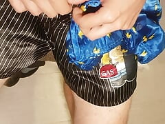 Satin boxers boxershorts masturbation cum