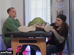 Theo Brady Holds His BF's Hand At His Tattoo Appointment But Secretly Rubs His Foot Against Inker's Dick - BROMO