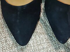 Cum on co-workers suede high heels again