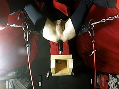 Solo fucking on the sling with 22" dildo