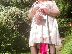 Dressed with a little floral dress for an evening